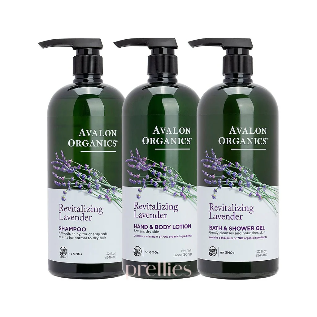 Avalon Organics Nourishing Lavender Collection - Shampoo + Body Lotion + Shower Gel [Set]