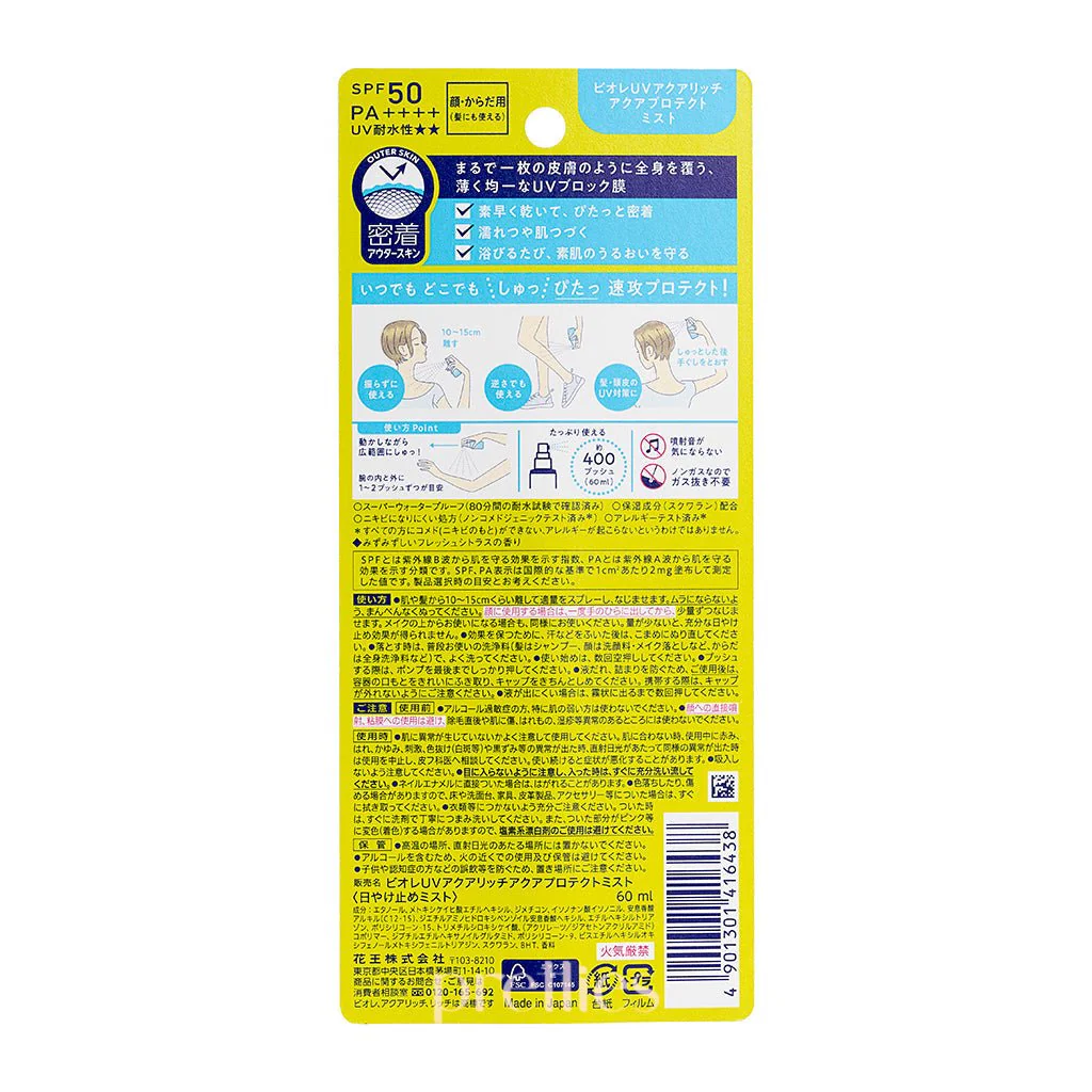 BIORE Aqua Rich UV Protect Mist SPF50 PA++++ 60ml - Image 2