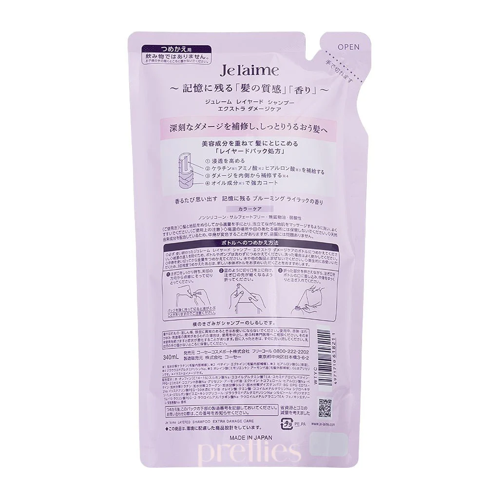 KOSE Je l'aime Layered Shampoo - Extra Damage Care (Refill) 340ml (Pink) - Image 2