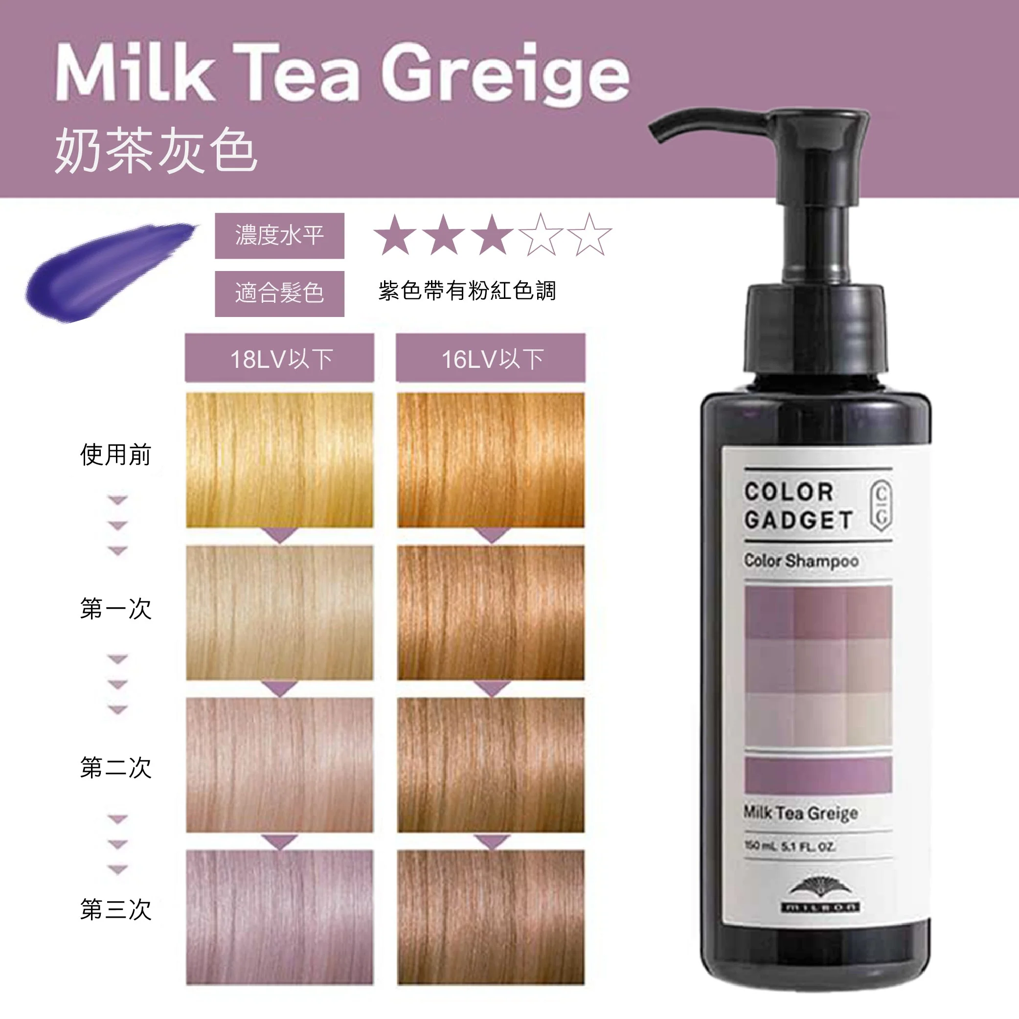 Milbon Color Gadget Hair Color Shampoo 150ml (Milk Tea Greige) - Image 2